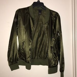 Hunter Green Silk Bomber Jacket